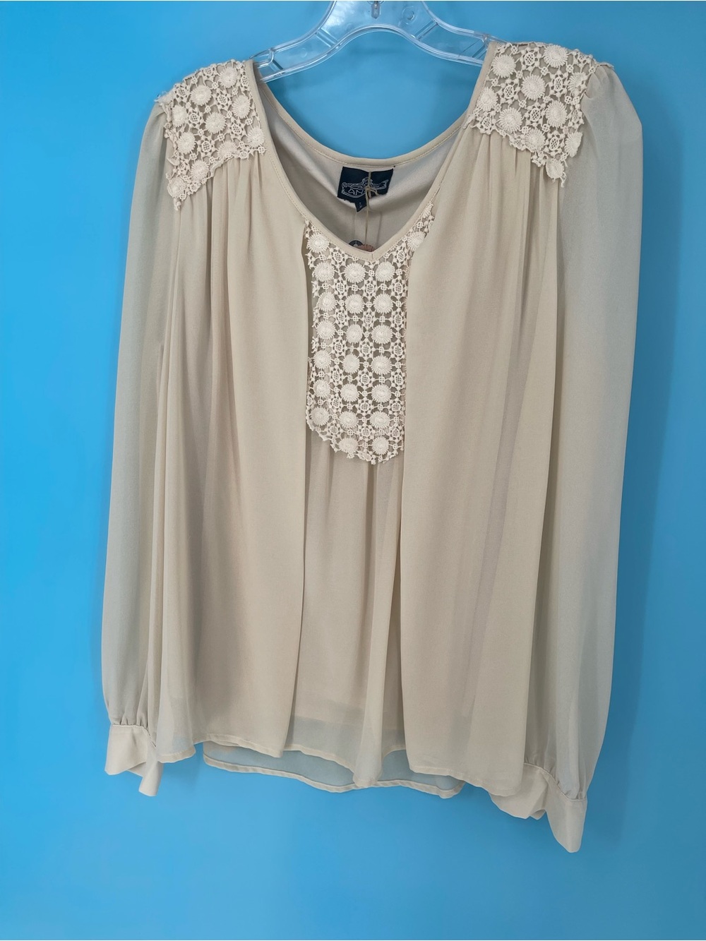 Angie‎ Cream Crochet-Accent Chiffon Blouse